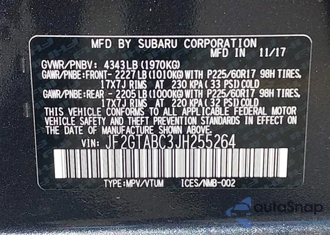 2018 Subaru Crosstrek 2.0I Premium from USA, damaged, VIN JF2GTABC3JH255264